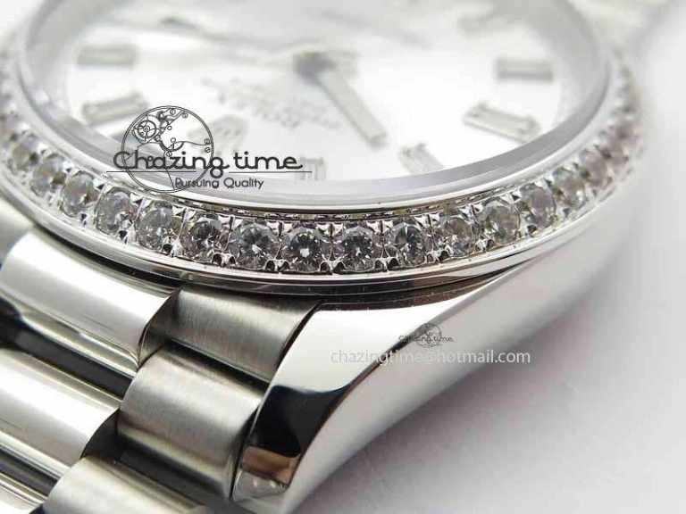 Day Date 40mm SS BP Maker Best Edition Diamond Bezel Silver Dial On SS Bracelet ETA2836