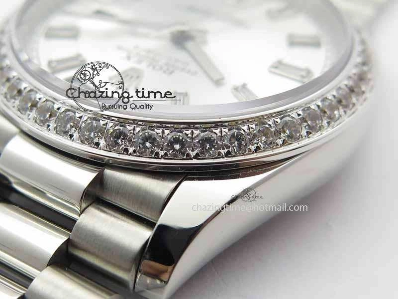 Day Date 40mm SS BP Maker Best Edition Diamond Bezel Silver Dial On SS Bracelet ETA2836