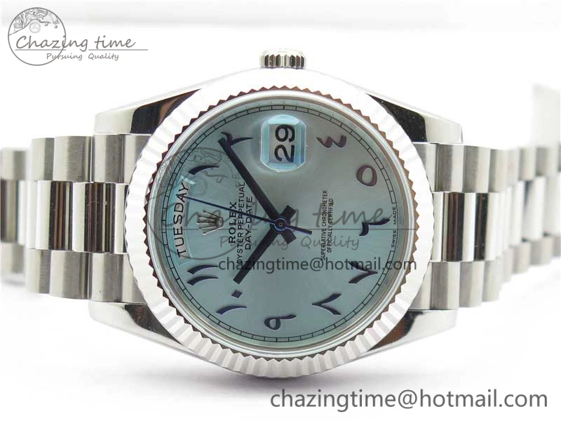 Day Date 40mm SS BP Maker Best Edition Fluted Bezel Blue Dial Arabic Markers On SS Bracelet A2813