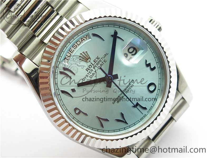 Day Date 40mm SS BP Maker Best Edition Fluted Bezel Blue Dial Arabic Markers On SS Bracelet A2813