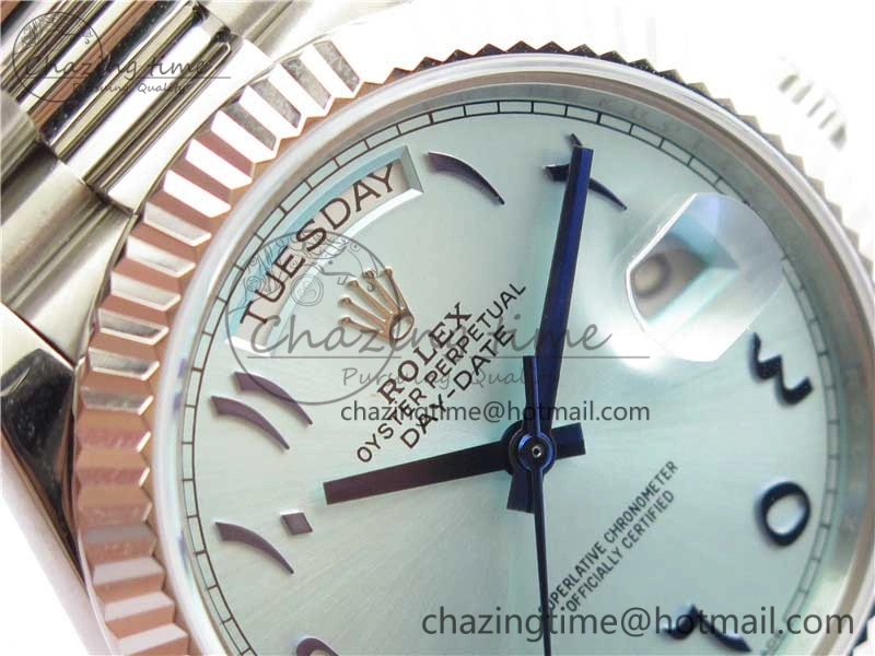Day Date 40mm SS BP Maker Best Edition Fluted Bezel Blue Dial Arabic Markers On SS Bracelet A2813