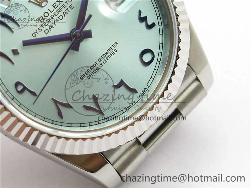 Day Date 40mm SS BP Maker Best Edition Fluted Bezel Blue Dial Arabic Markers On SS Bracelet A2813