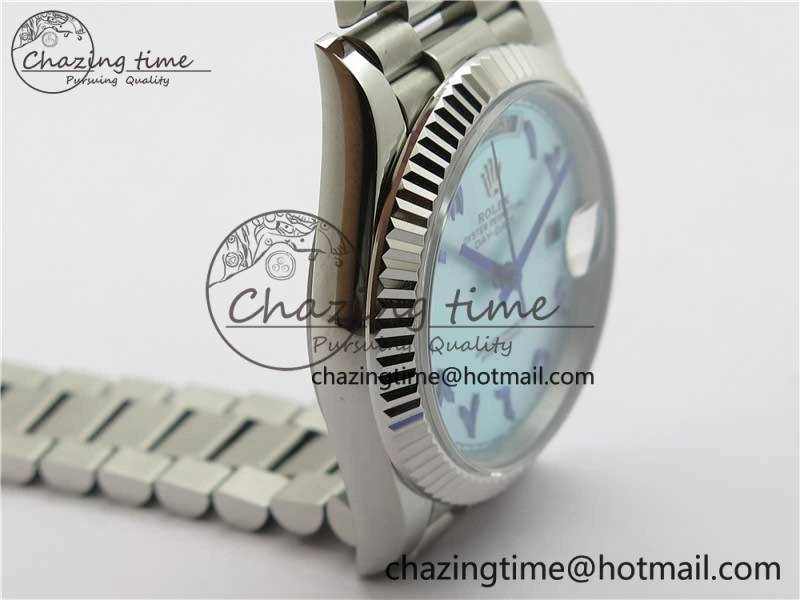 Day Date 40mm SS BP Maker Best Edition Fluted Bezel Blue Dial Arabic Markers On SS Bracelet A2813