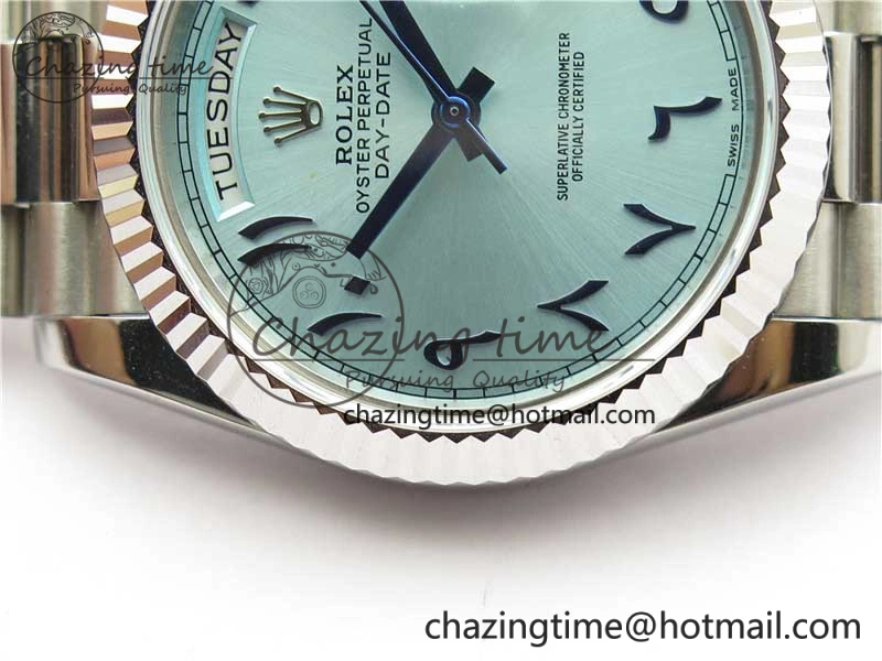 Day Date 40mm SS BP Maker Best Edition Fluted Bezel Blue Dial Arabic Markers On SS Bracelet A2813