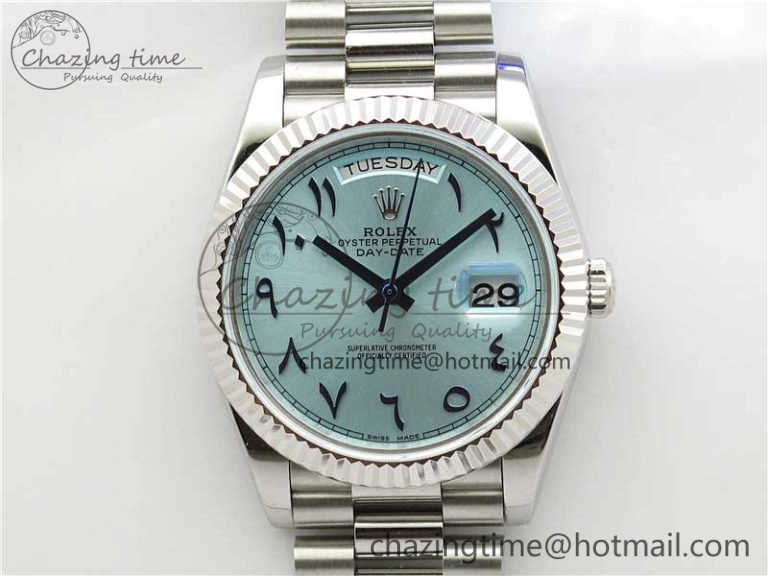 Day Date 40mm SS BP Maker Best Edition Fluted Bezel Blue Dial Arabic Markers On SS Bracelet A2813