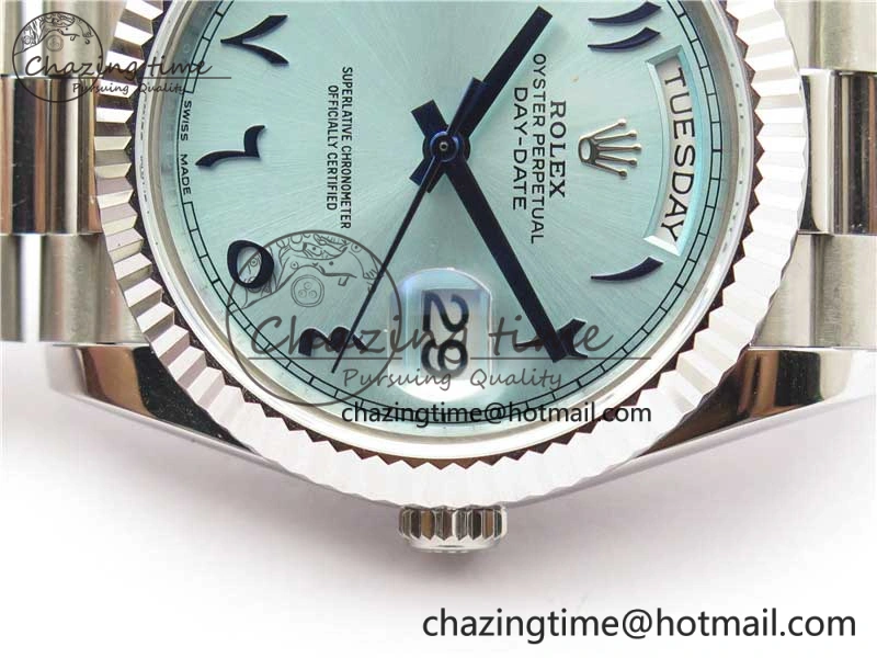 Day Date 40mm SS BP Maker Best Edition Fluted Bezel Blue Dial Arabic Markers On SS Bracelet A2813