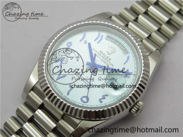 Day Date 40mm SS BP Maker Best Edition Fluted Bezel Blue Dial Arabic Markers On SS Bracelet A2813