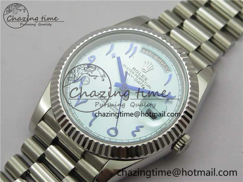 Day Date 40mm SS BP Maker Best Edition Fluted Bezel Blue Dial Arabic Markers On SS Bracelet A2813