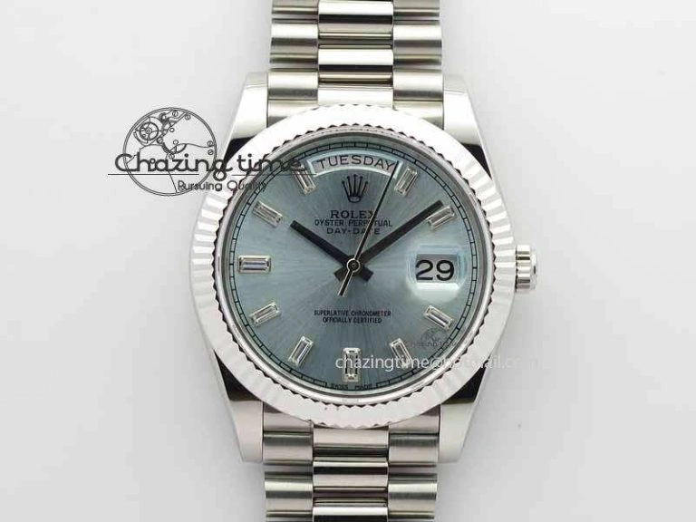 Day Date 40mm SS BP Maker Best Edition Ice Blue Dial Diamond Markers On SS Bracelet A2836
