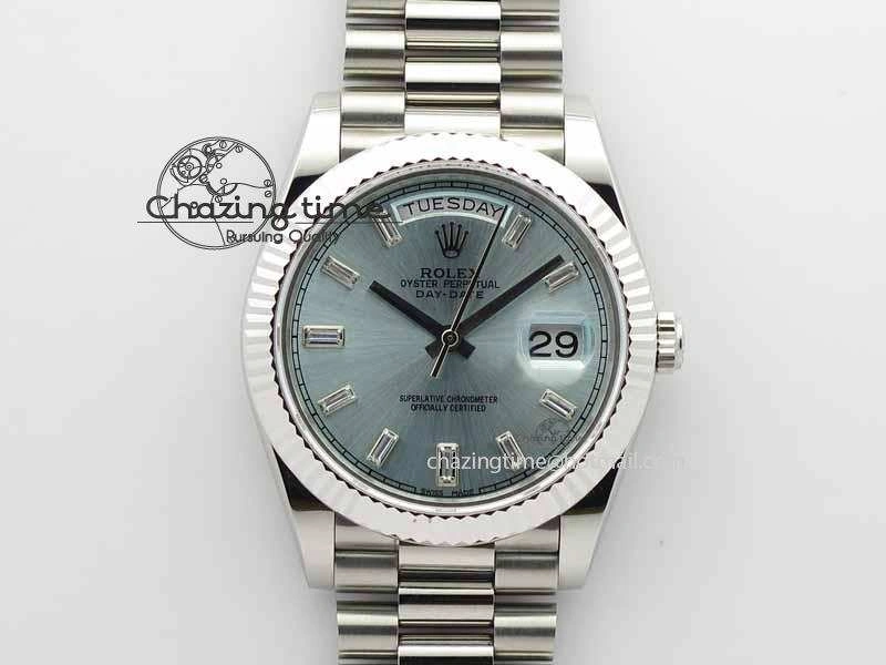 Day Date 40mm SS BP Maker Best Edition Ice Blue Dial Diamond Markers On SS Bracelet A2836