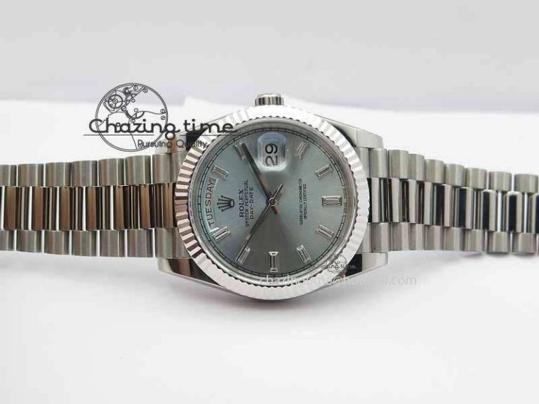 Day Date 40mm SS BP Maker Best Edition Ice Blue Dial Diamond Markers On SS Bracelet A2836