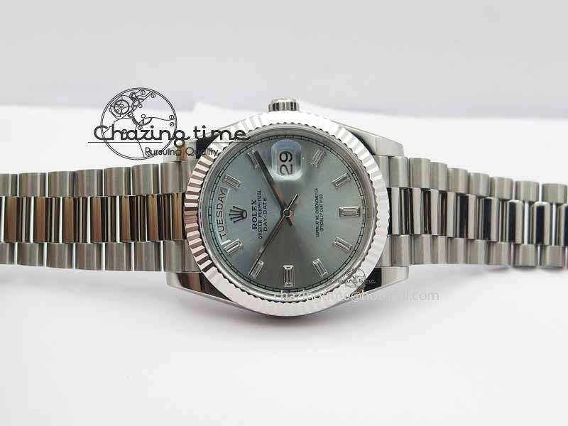 Day Date 40mm SS BP Maker Best Edition Ice Blue Dial Diamond Markers On SS Bracelet A2836