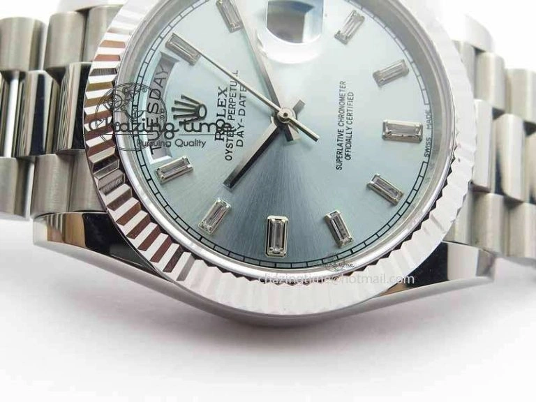 Day Date 40mm SS BP Maker Best Edition Ice Blue Dial Diamond Markers On SS Bracelet A2836