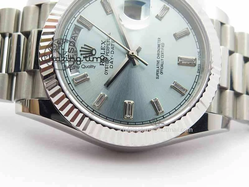 Day Date 40mm SS BP Maker Best Edition Ice Blue Dial Diamond Markers On SS Bracelet A2836