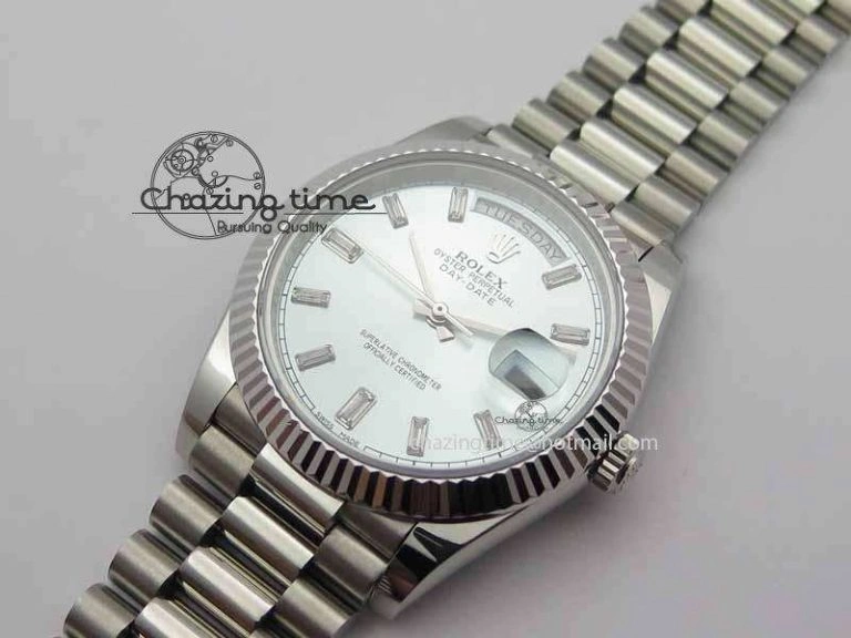 Day Date 40mm SS BP Maker Best Edition Ice Blue Dial Diamond Markers On SS Bracelet A2836