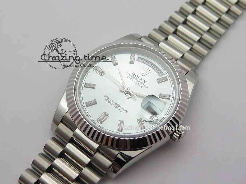 Day Date 40mm SS BP Maker Best Edition Ice Blue Dial Diamond Markers On SS Bracelet A2836