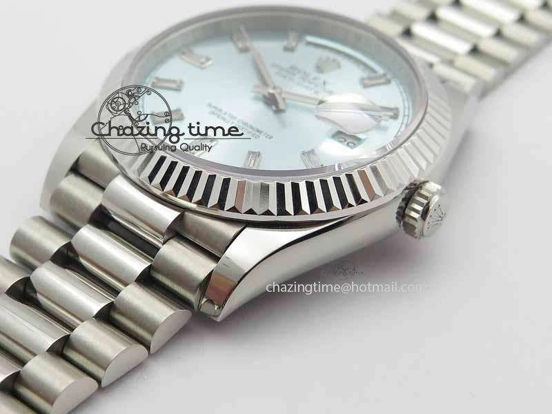 Day Date 40mm SS BP Maker Best Edition Ice Blue Dial Diamond Markers On SS Bracelet A2836