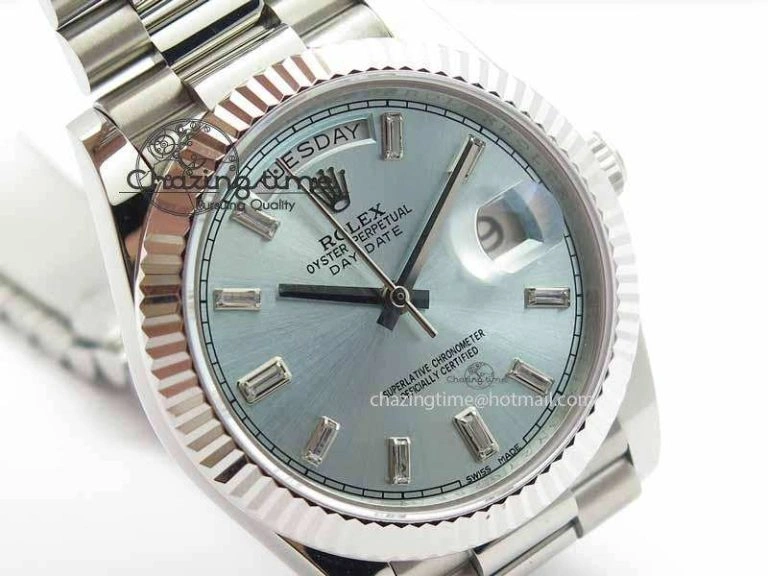 Day Date 40mm SS BP Maker Best Edition Ice Blue Dial Diamond Markers On SS Bracelet ETA2836