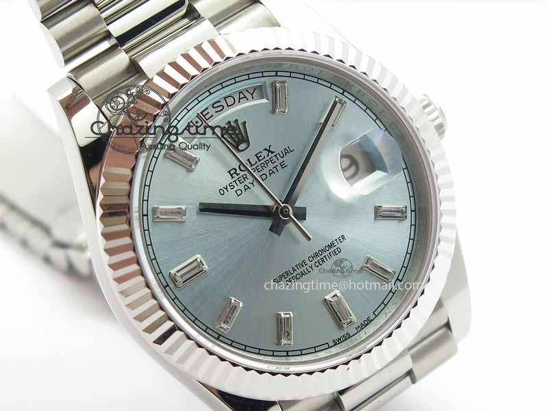 Day Date 40mm SS BP Maker Best Edition Ice Blue Dial Diamond Markers On SS Bracelet ETA2836