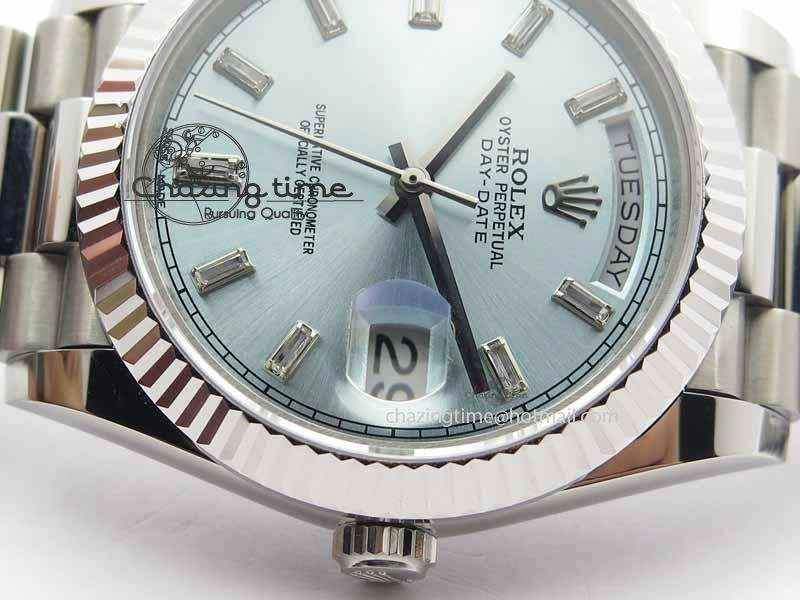 Day Date 40mm SS BP Maker Best Edition Ice Blue Dial Diamond Markers On SS Bracelet ETA2836