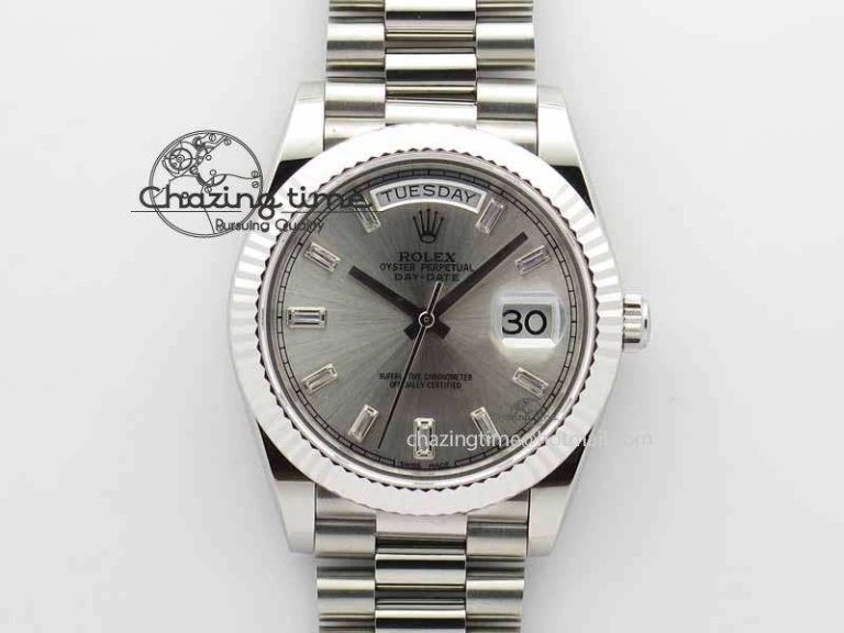 Day Date 40mm SS BP Maker Best Edition Silver Dial Diamond Markers On SS Bracelet A2836