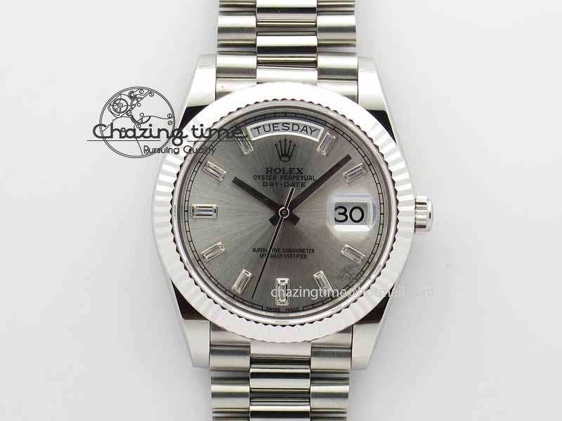 Day Date 40mm SS BP Maker Best Edition Silver Dial Diamond Markers On SS Bracelet A2836