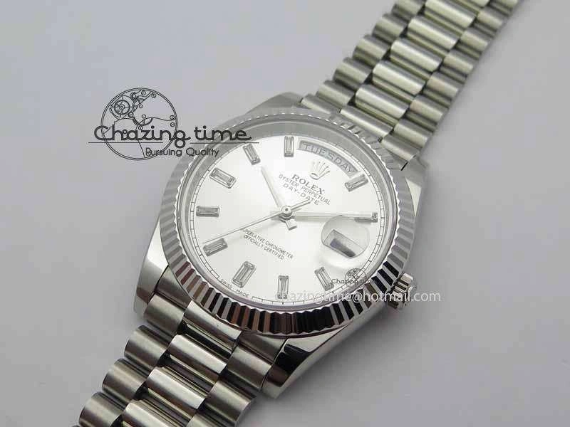 Day Date 40mm SS BP Maker Best Edition Silver Dial Diamond Markers On SS Bracelet A2836