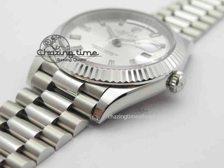 Day Date 40mm SS BP Maker Best Edition Silver Dial Diamond Markers On SS Bracelet A2836