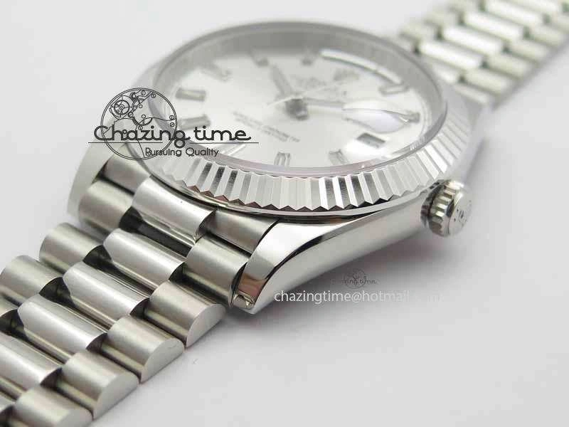 Day Date 40mm SS BP Maker Best Edition Silver Dial Diamond Markers On SS Bracelet A2836