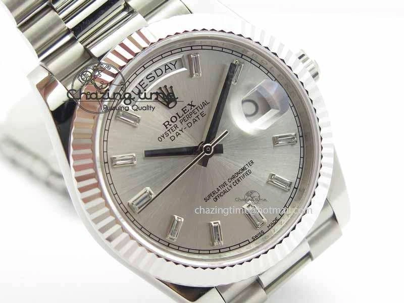 Day Date 40mm SS BP Maker Best Edition Silver Dial Diamond Markers On SS Bracelet ETA2836