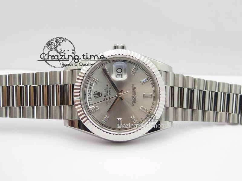 Day Date 40mm SS BP Maker Best Edition Silver Dial Diamond Markers On SS Bracelet ETA2836