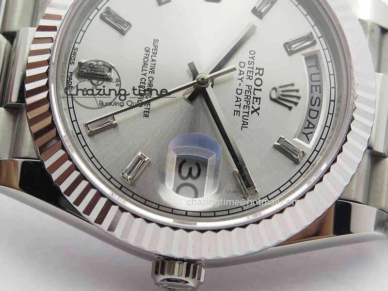 Day Date 40mm SS BP Maker Best Edition Silver Dial Diamond Markers On SS Bracelet ETA2836