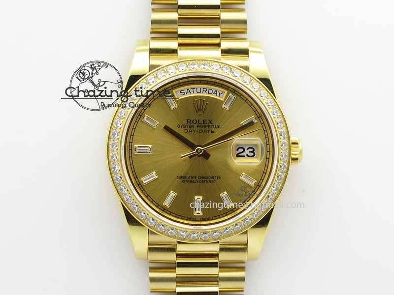 Day Date 40mm Wrapped YG BP Maker Best Edition Gold Dial Diamond Bezel On YG Bracelet ETA2836