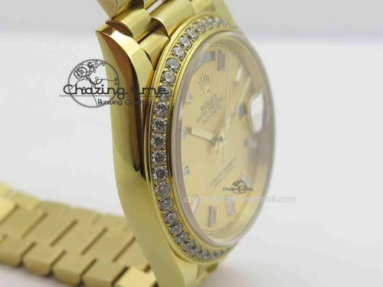 Day Date 40mm Wrapped YG BP Maker Best Edition Gold Dial Diamond Bezel On YG Bracelet ETA2836