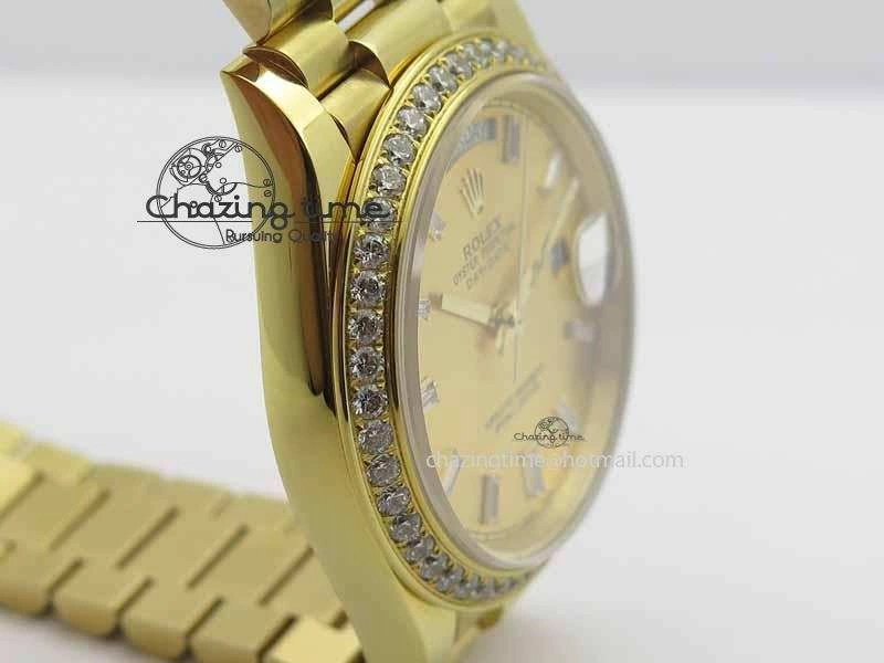 Day Date 40mm Wrapped YG BP Maker Best Edition Gold Dial Diamond Bezel On YG Bracelet ETA2836