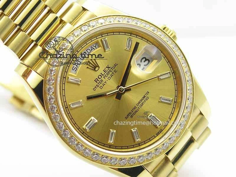 Day Date 40mm Wrapped YG BP Maker Best Edition Gold Dial Diamond Bezel On YG Bracelet ETA2836