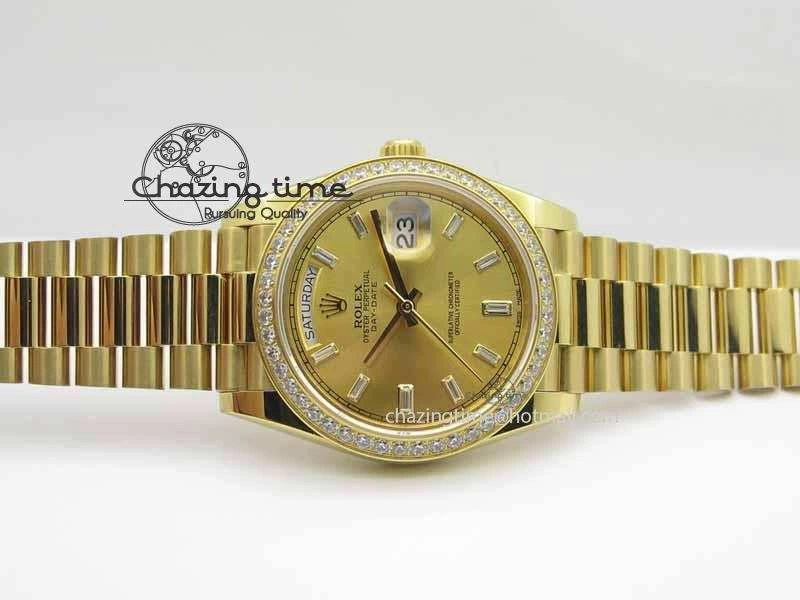 Day Date 40mm Wrapped YG BP Maker Best Edition Gold Dial Diamond Bezel On YG Bracelet ETA2836