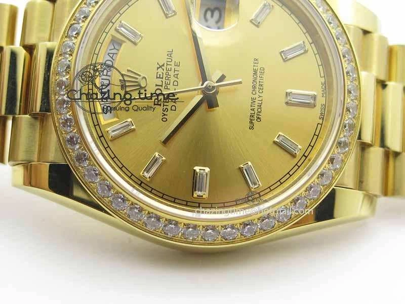 Day Date 40mm Wrapped YG BP Maker Best Edition Gold Dial Diamond Bezel On YG Bracelet ETA2836