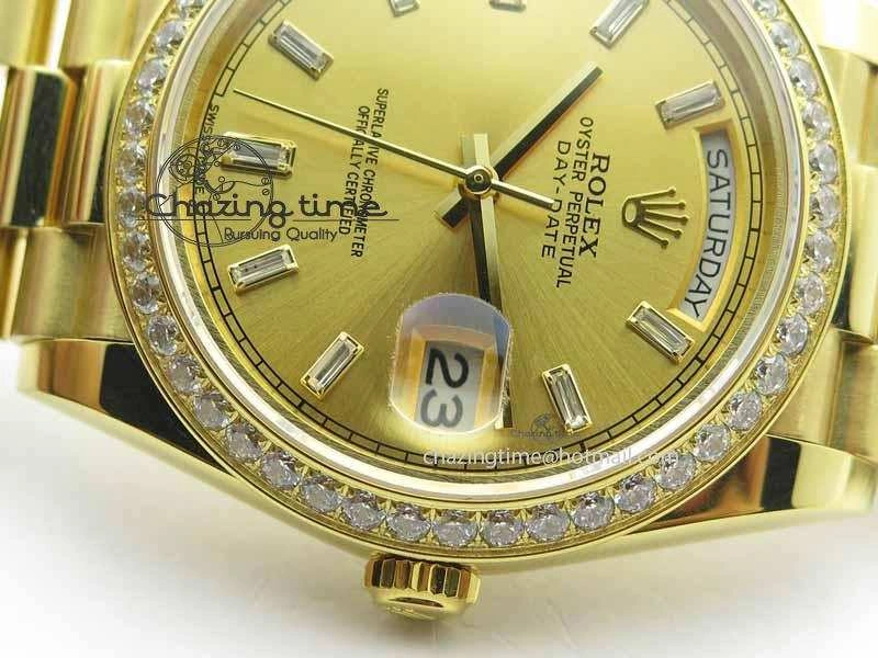 Day Date 40mm Wrapped YG BP Maker Best Edition Gold Dial Diamond Bezel On YG Bracelet ETA2836