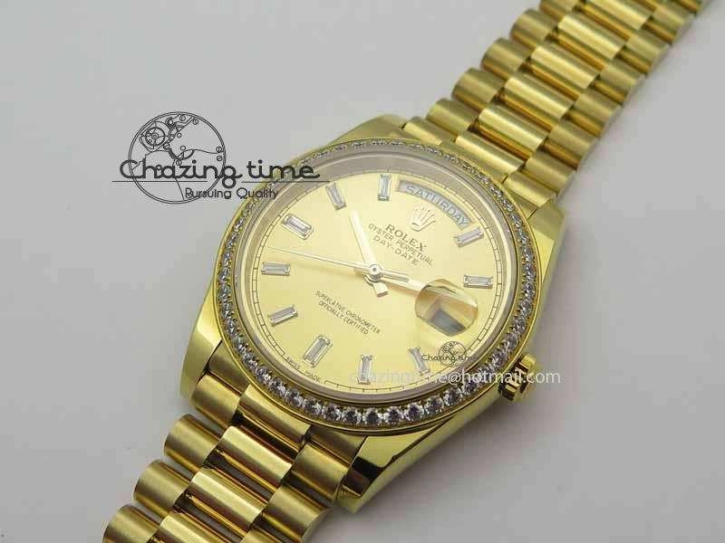 Day Date 40mm Wrapped YG BP Maker Best Edition Gold Dial Diamond Bezel On YG Bracelet ETA2836