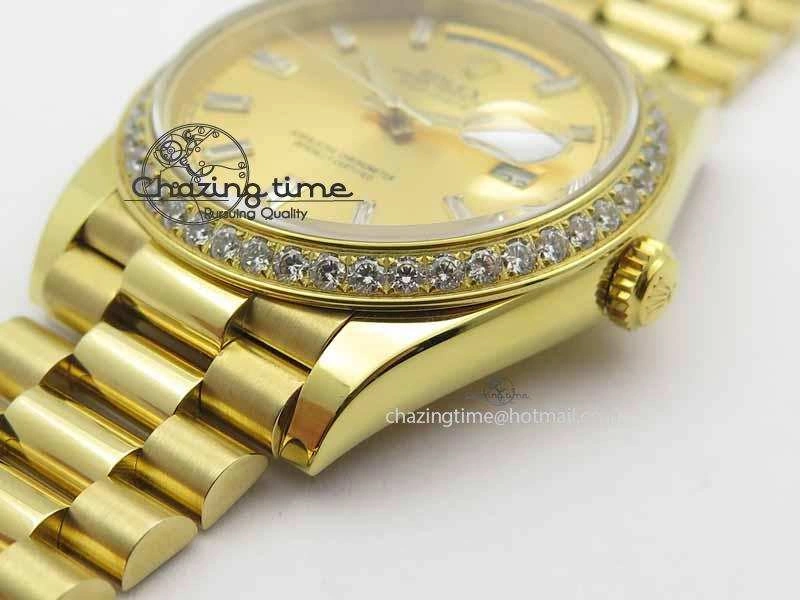Day Date 40mm Wrapped YG BP Maker Best Edition Gold Dial Diamond Bezel On YG Bracelet ETA2836