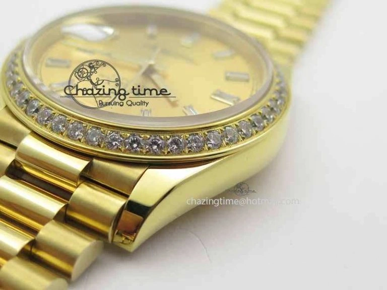 Day Date 40mm Wrapped YG BP Maker Best Edition Gold Dial Diamond Bezel On YG Bracelet ETA2836