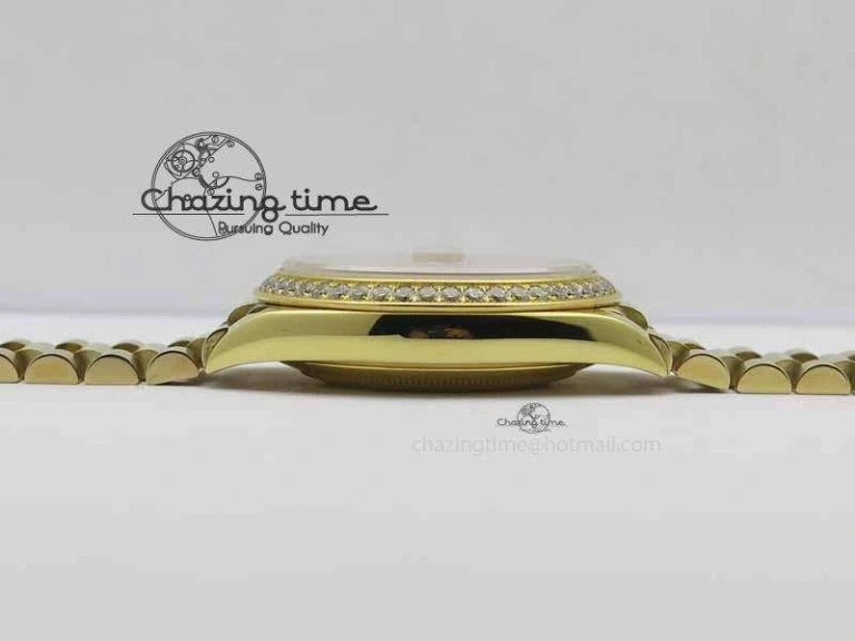 Day Date 40mm Wrapped YG BP Maker Best Edition Gold Dial Diamond Bezel On YG Bracelet ETA2836