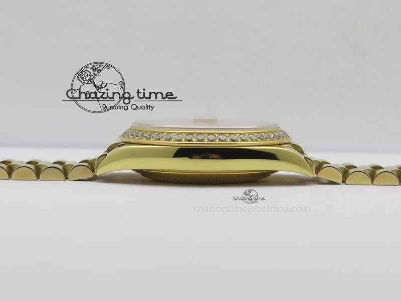 Day Date 40mm Wrapped YG BP Maker Best Edition Gold Dial Diamond Bezel On YG Bracelet ETA2836