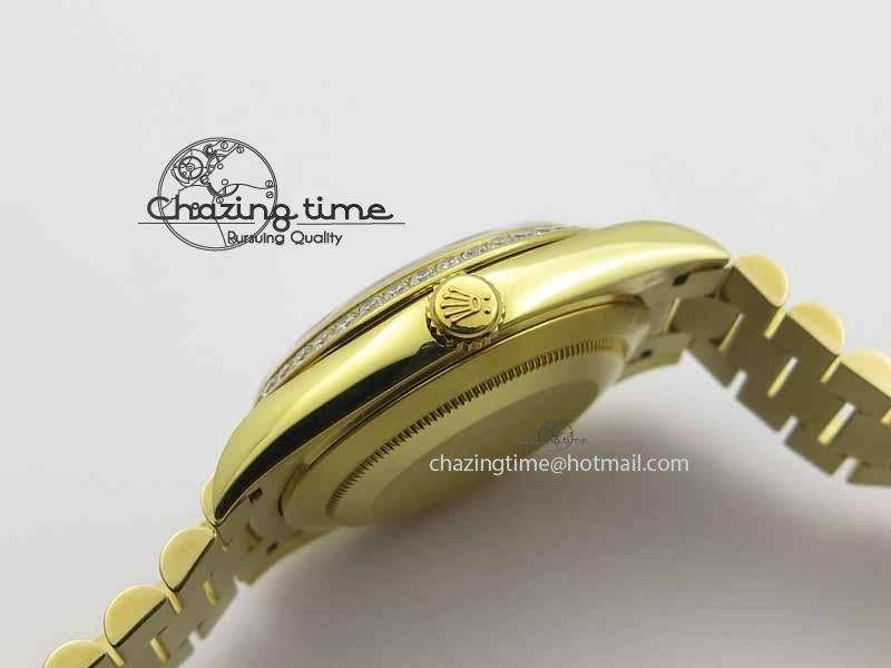 Day Date 40mm Wrapped YG BP Maker Best Edition Gold Dial Diamond Bezel On YG Bracelet ETA2836