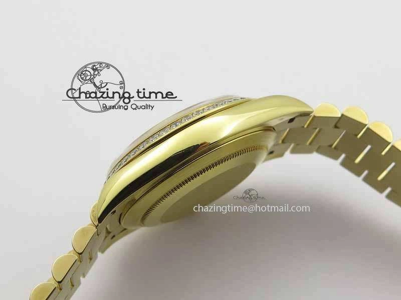 Day Date 40mm Wrapped YG BP Maker Best Edition Gold Dial Diamond Bezel On YG Bracelet ETA2836