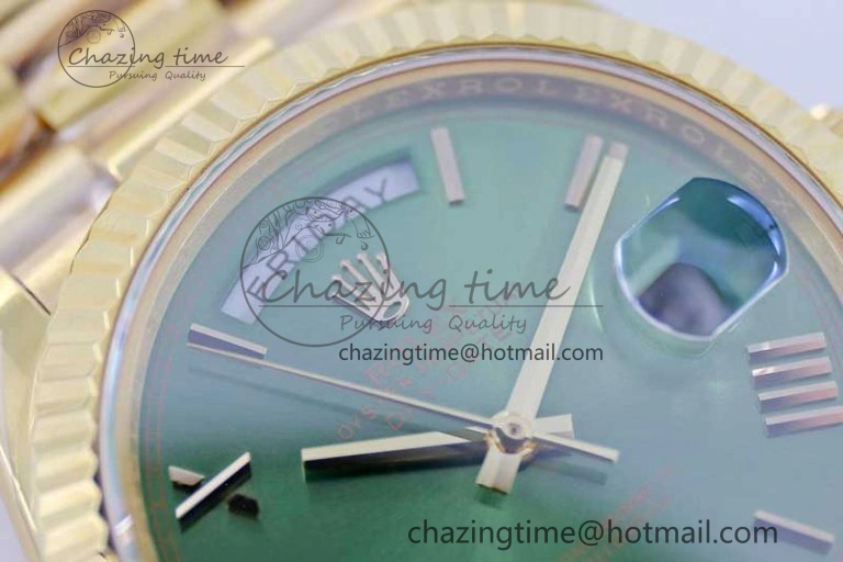 Day Date 40mm YG 904L Steel TWF 1:1 Best Edition Green Roman Dial on YG Bracelet A2836