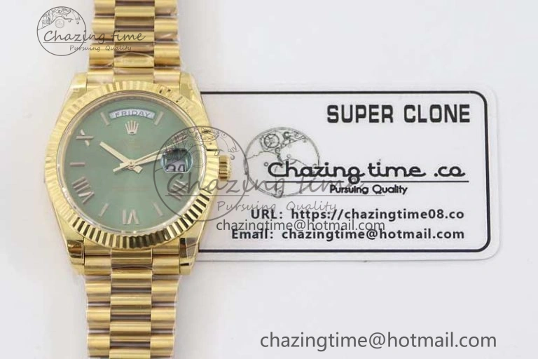 Day Date 40mm YG 904L Steel TWF 1:1 Best Edition Green Roman Dial on YG Bracelet A2836