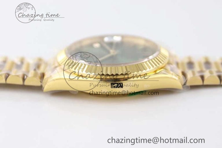 Day Date 40mm YG 904L Steel TWF 1:1 Best Edition Green Roman Dial on YG Bracelet A2836