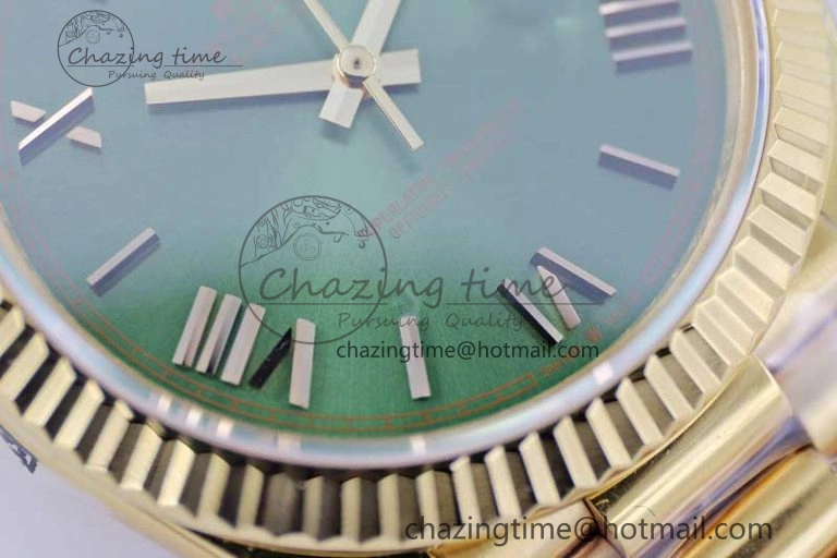 Day Date 40mm YG 904L Steel TWF 1:1 Best Edition Green Roman Dial on YG Bracelet A2836